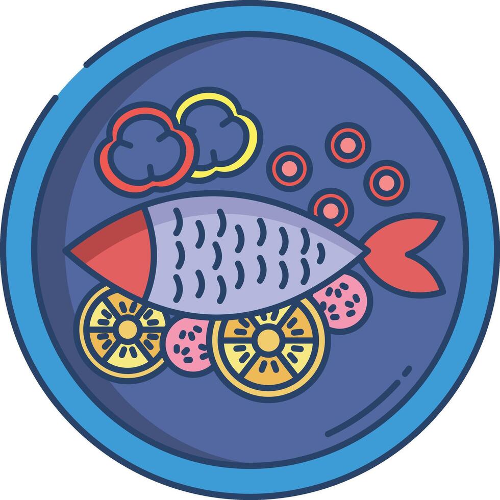 Fish dish linear color illustration vector