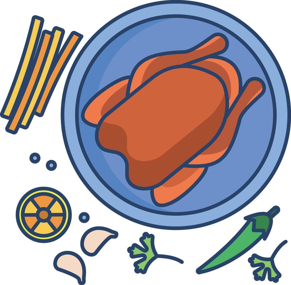 Herb Baked Chicken linear color illustration vector