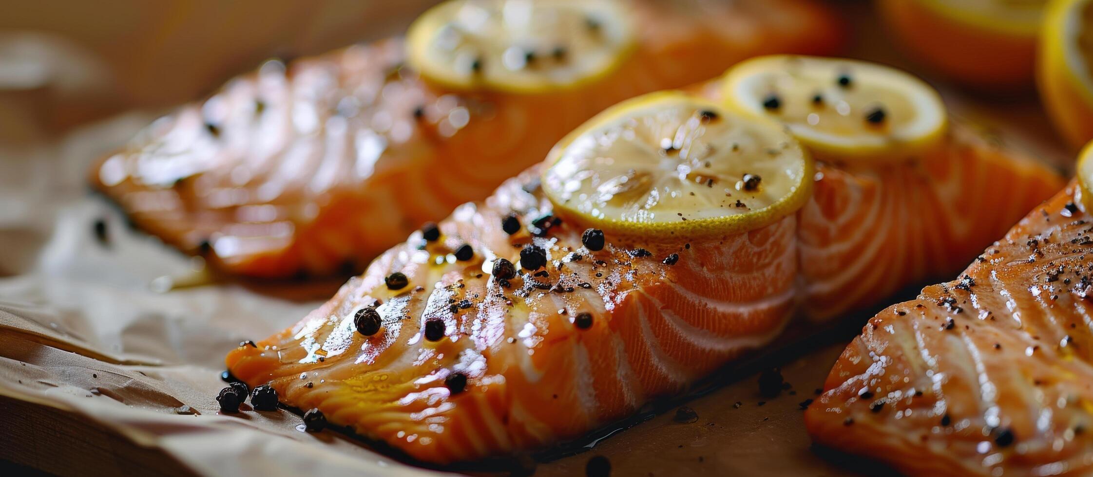 Two Pieces of Salmon With Lemon Slices photo
