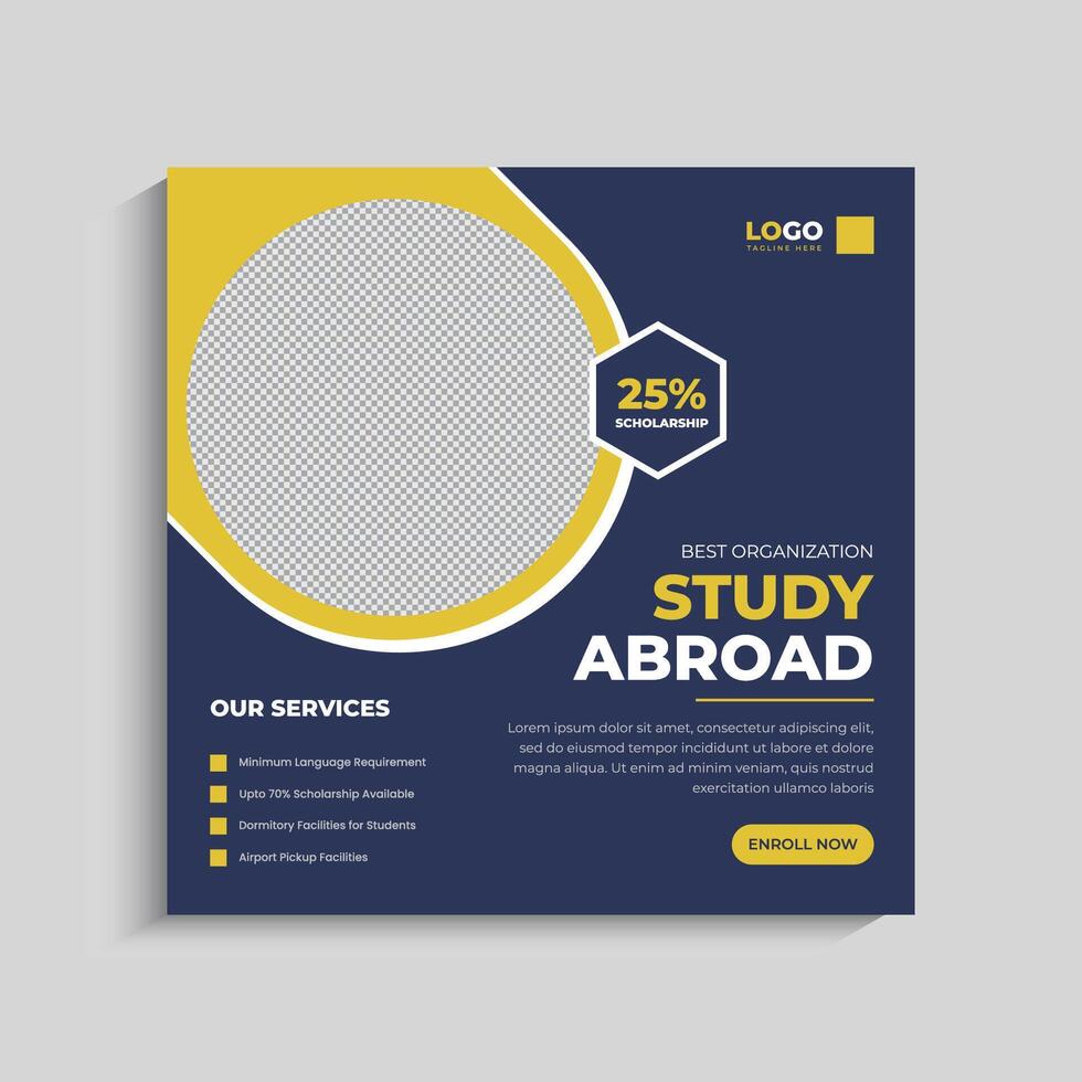 Study abroad social media post or admission Web Banner template vector