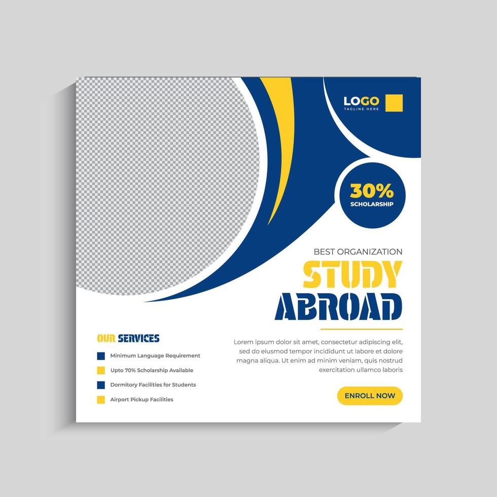 Study abroad social media post or admission Web Banner template vector