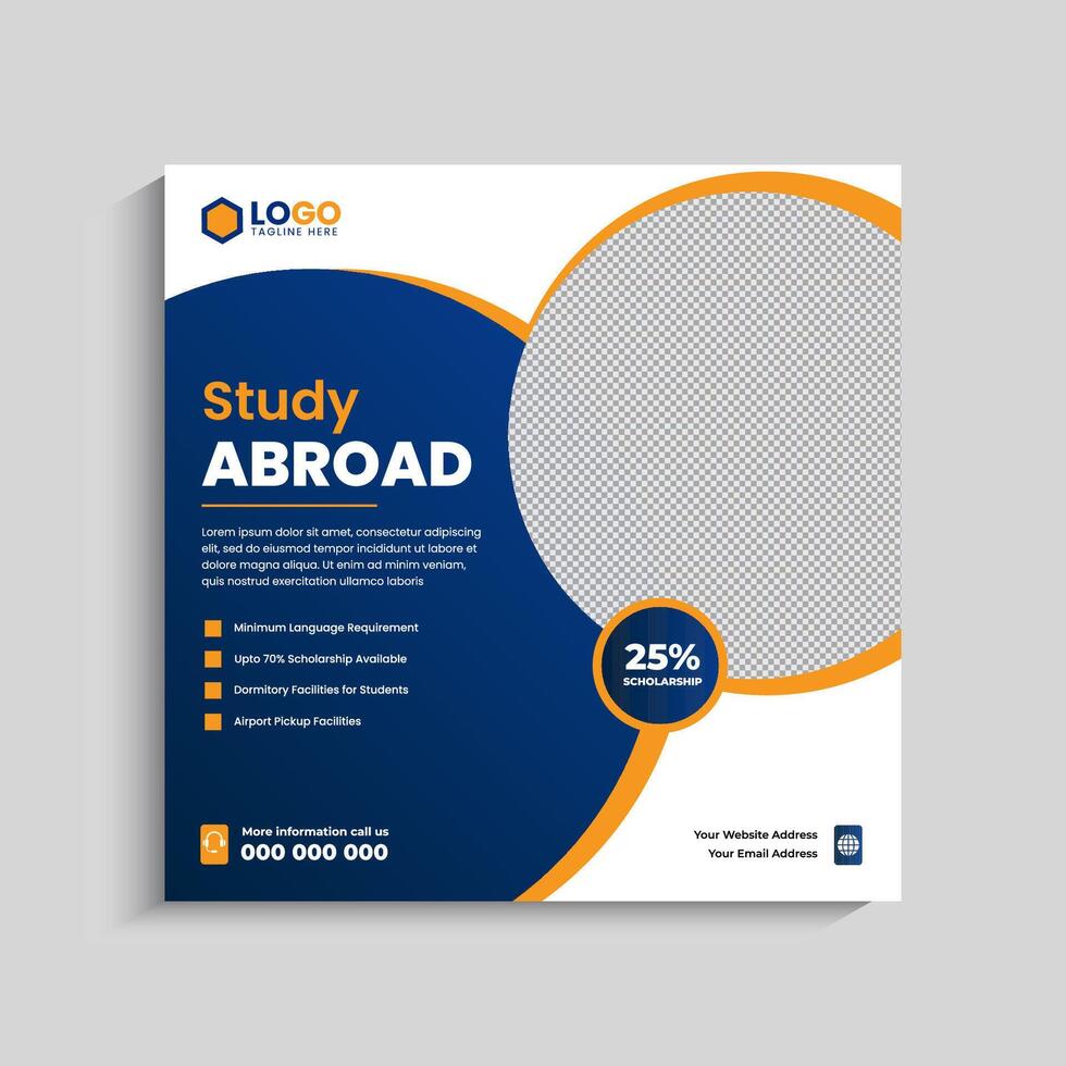 Study abroad social media post or admission Web Banner template vector