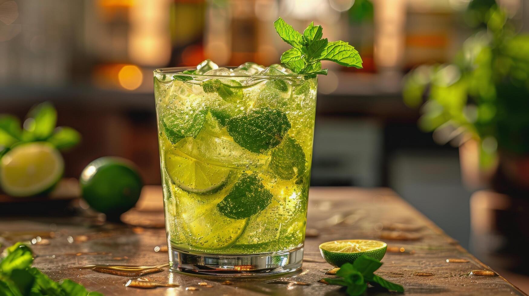 Refreshing Glass of Mojito With Lime and Mint photo