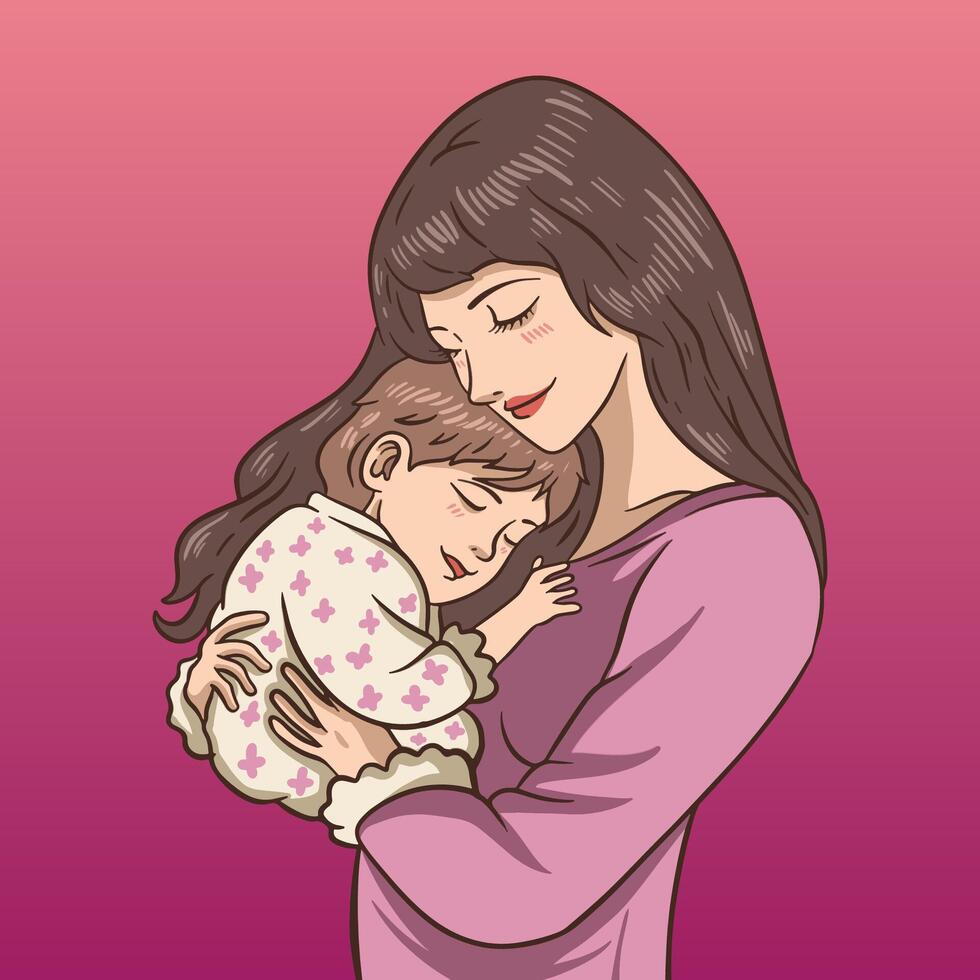 Illustration of a mother embracing her child vector