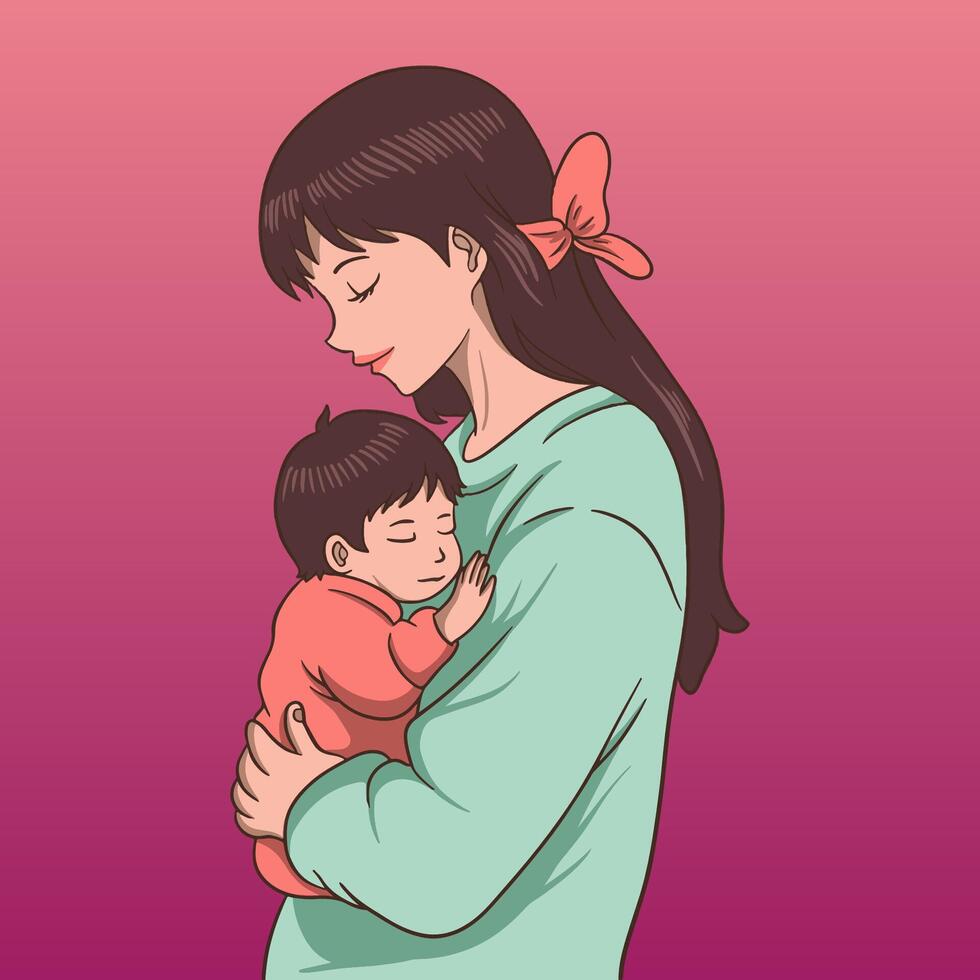 Illustration of a mother embracing her child vector