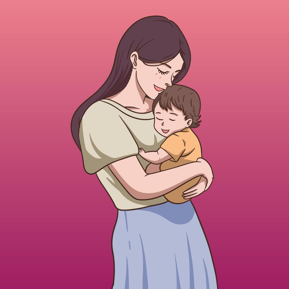 Illustration of a mother embracing her child vector
