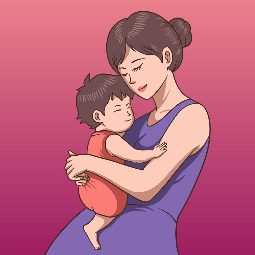 Illustration of a mother embracing her child vector