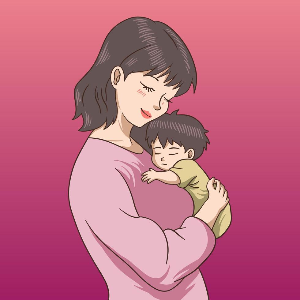 Illustration of a mother embracing her child vector