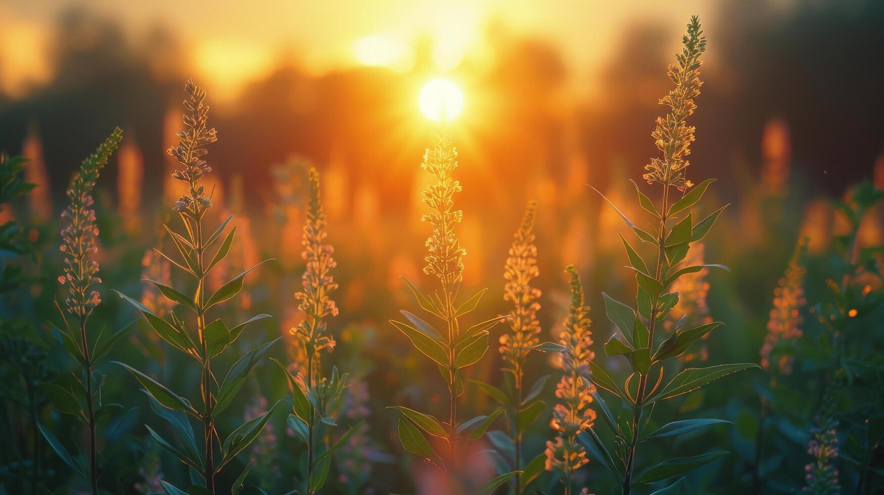 Field of Flowers With Setting Sun photo