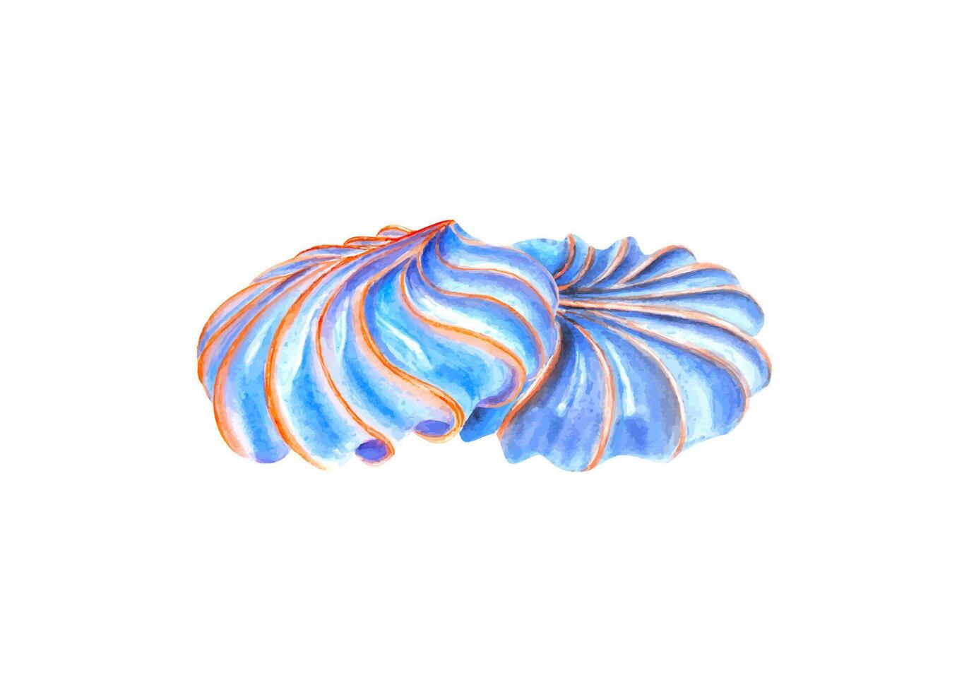 Baked meringue cookies or meringa. Whipped Cream. Blue sweet dessert with orange strips. Watercolor illustration. For package, menu, recipe, label vector