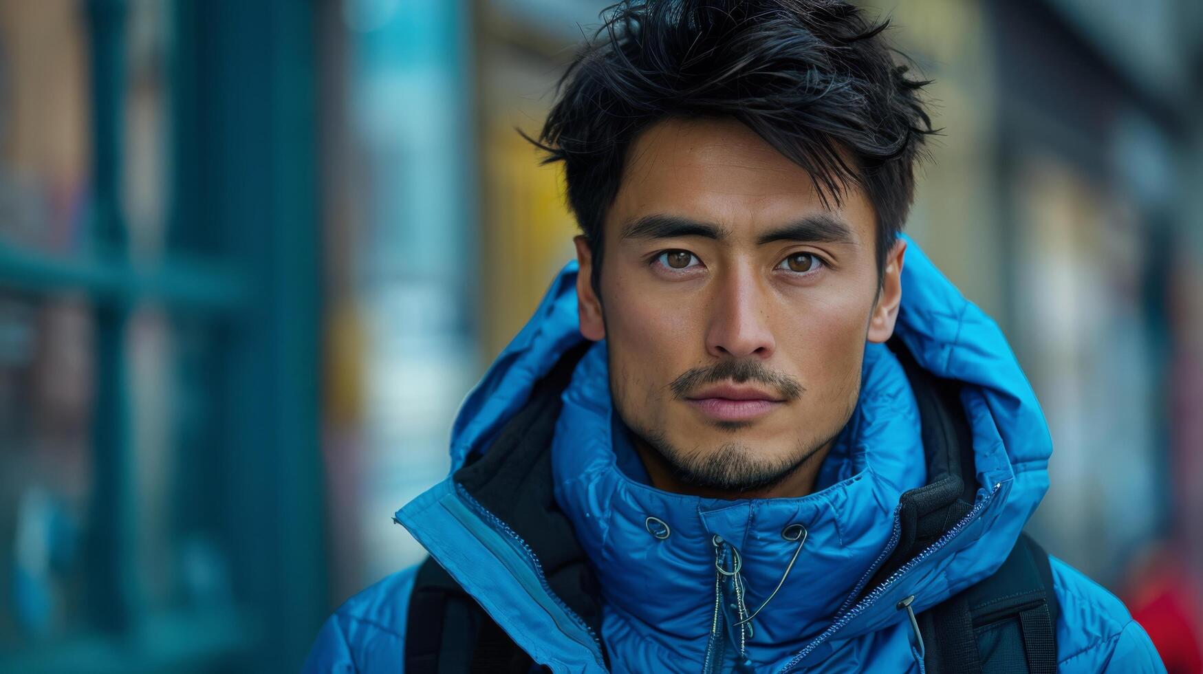 Man With Blue Eyes Wearing Blue Jacket photo
