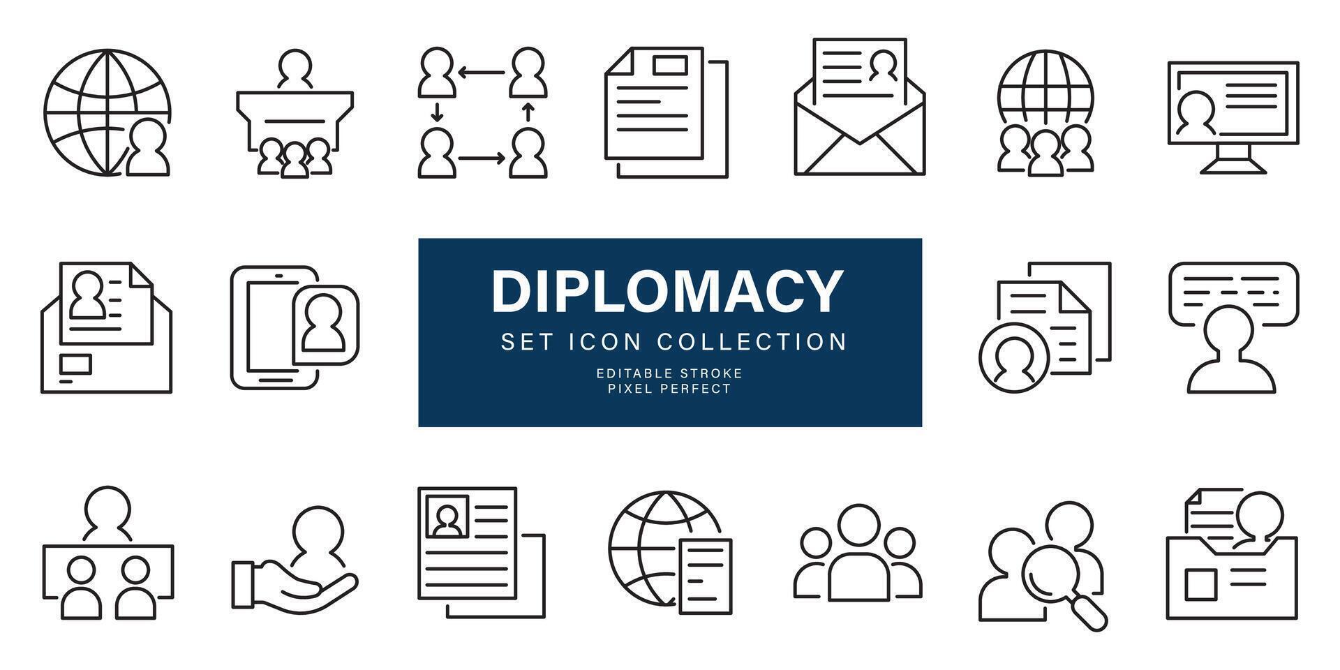 Set of diplomacy icon stroke vector