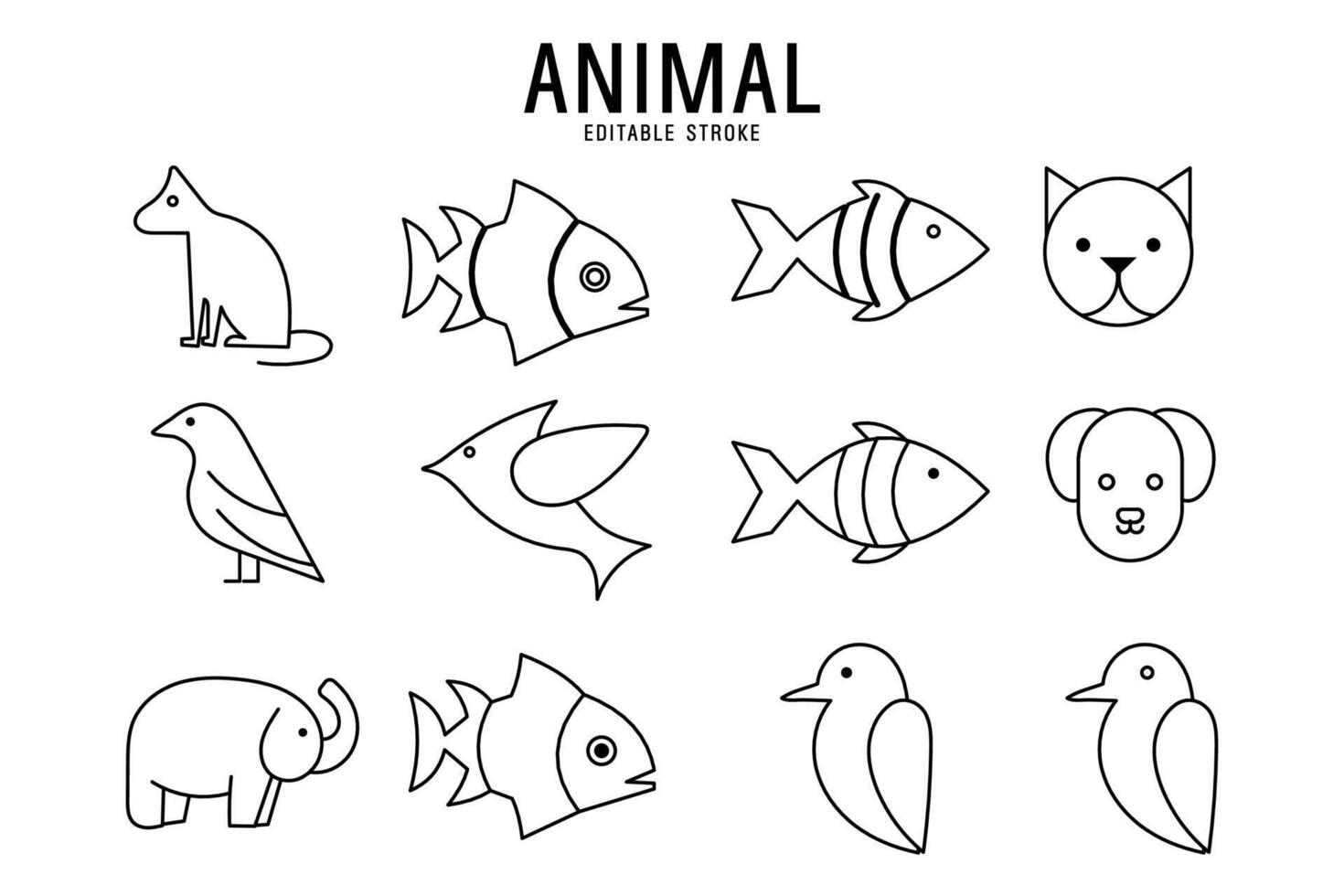 set Animals icon collection design stroke vector
