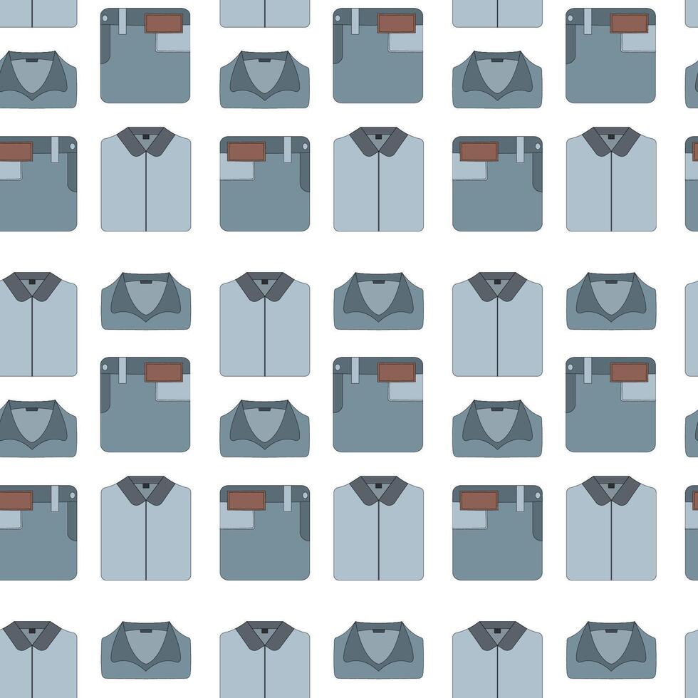 Seamless pattern of blue jeans and shirts on a white background. vector