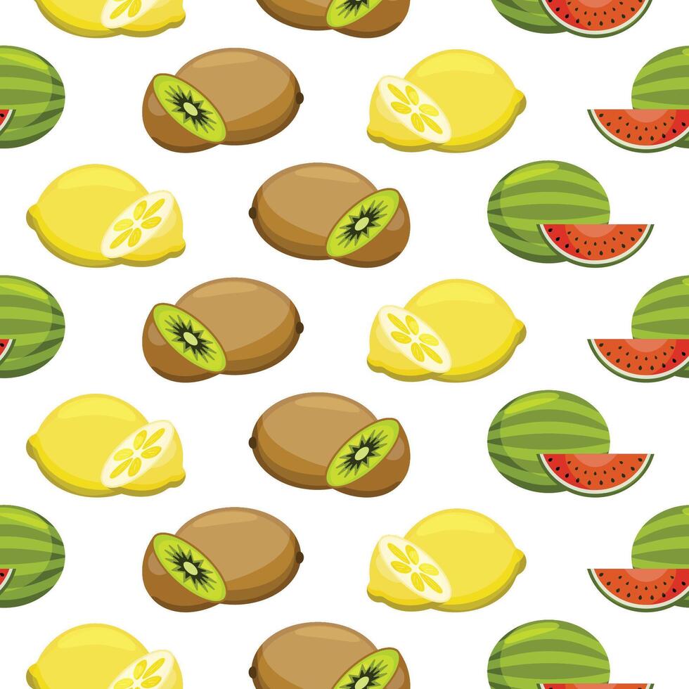 Seamless fruit pattern. Kiwi, lemon, watermelon. A juicy pattern. vector