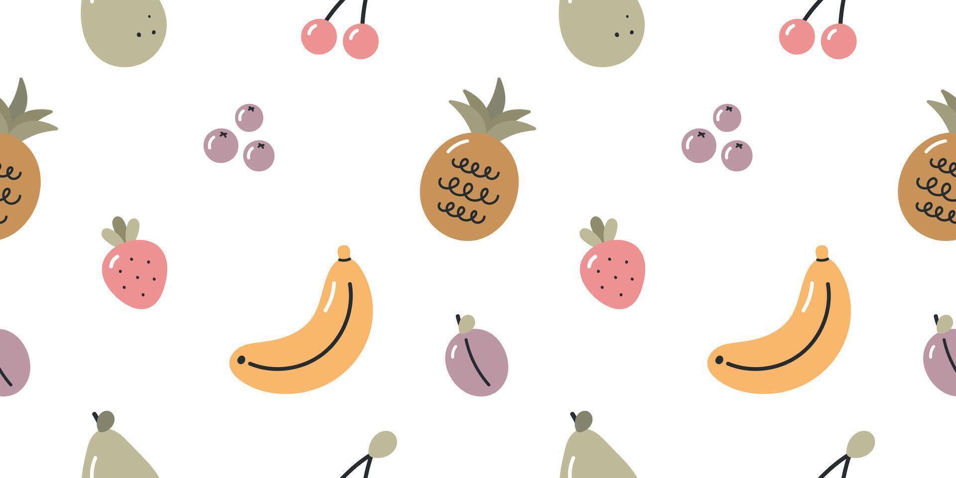 Seamless pattern with sweet fruits and berry. illustration in cartoon style. For card, posters, banners, printing on the pack, printing on clothes, fabric, wallpaper. vector