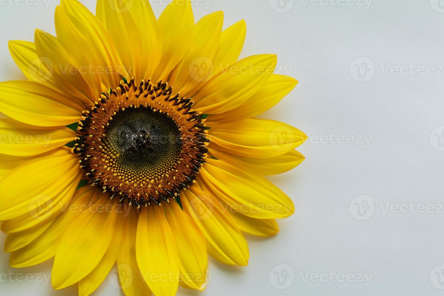 The Radiant Beauty of a Sunflower on a Pristine White Background Captures the Essence of Nature's Joyful Splendor Highlighting the Vibrant Yellow Petals and Contrasting Dark Center photo