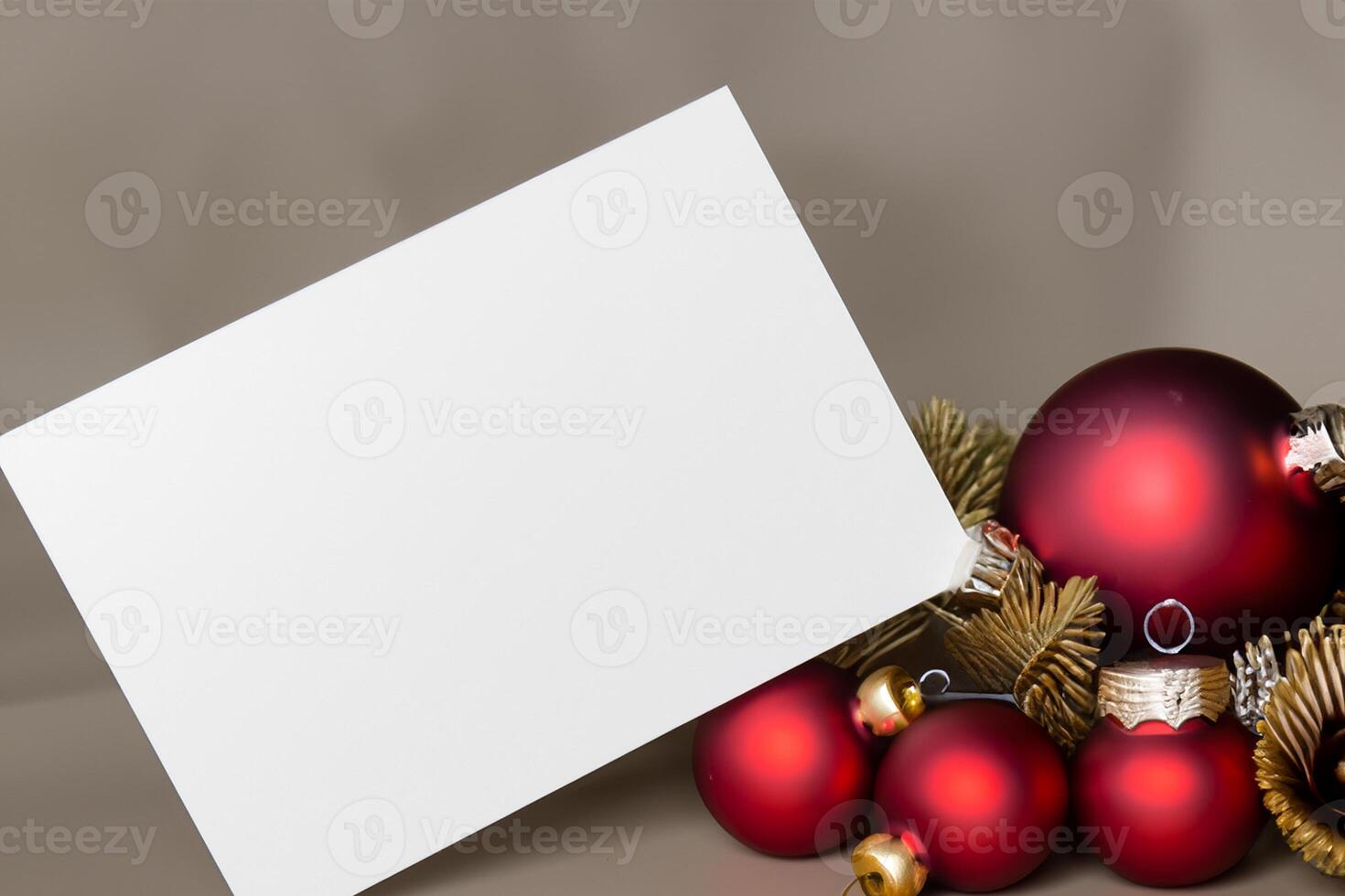 Beautiful Mockup White Card with Christmas Ornaments, A Festive Touch for Your Holiday Greetings photo
