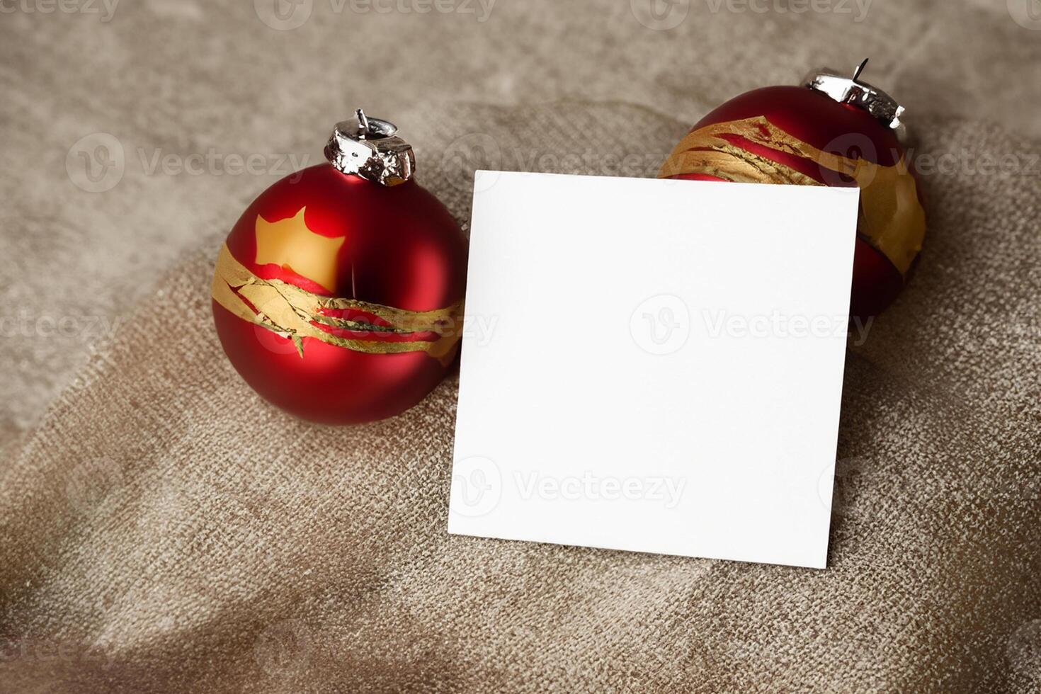 Beautiful Mockup White Card with Christmas Ornaments, A Festive Touch for Your Holiday Greetings photo