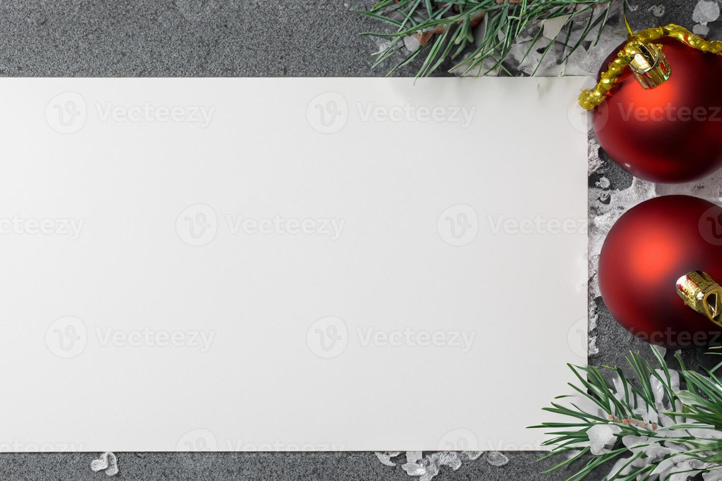 Beautiful Mockup White Card with Christmas Ornaments, A Festive Touch for Your Holiday Greetings photo