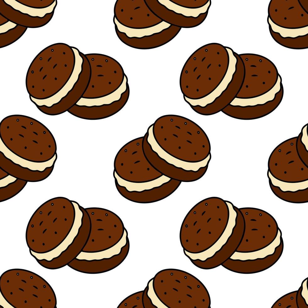 Pattern Cookies with filling, chocolate cookies and cream filling, on a white background. vector
