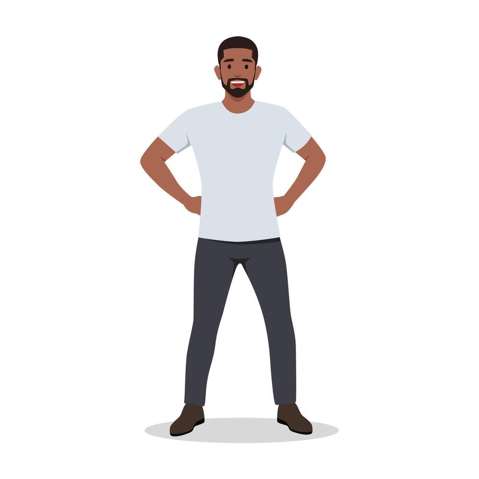 Self confident man stands in a heroic pose. vector