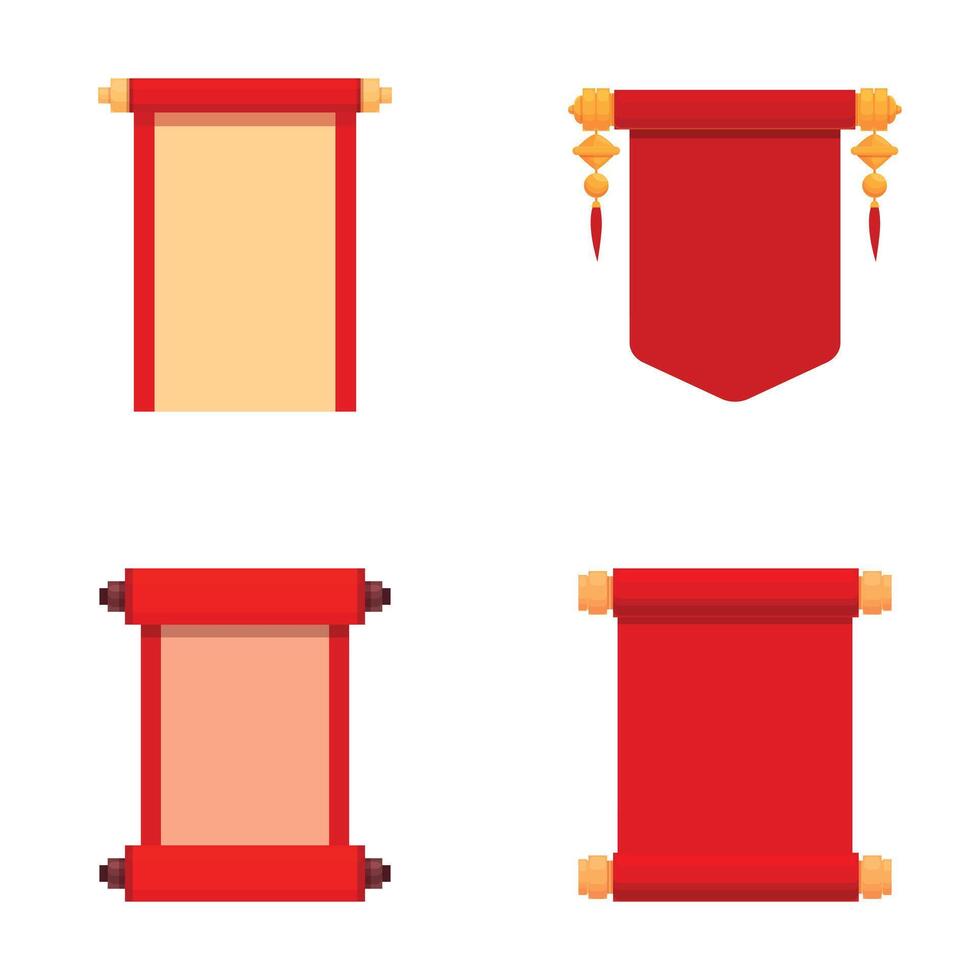 Chinese scroll icons set cartoon . Traditional decorative asian decoration vector