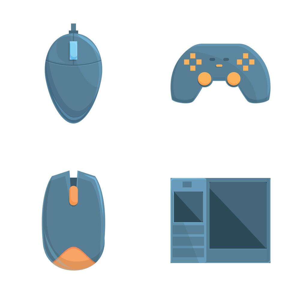 Gamer accessory icons set cartoon . Professional gaming equipment vector