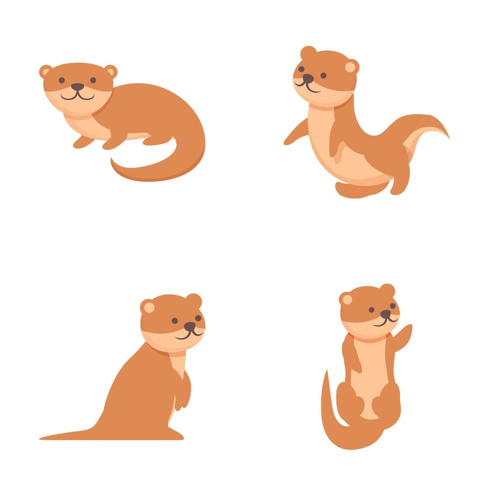 Weasel icons set cartoon . Mink ferret character vector