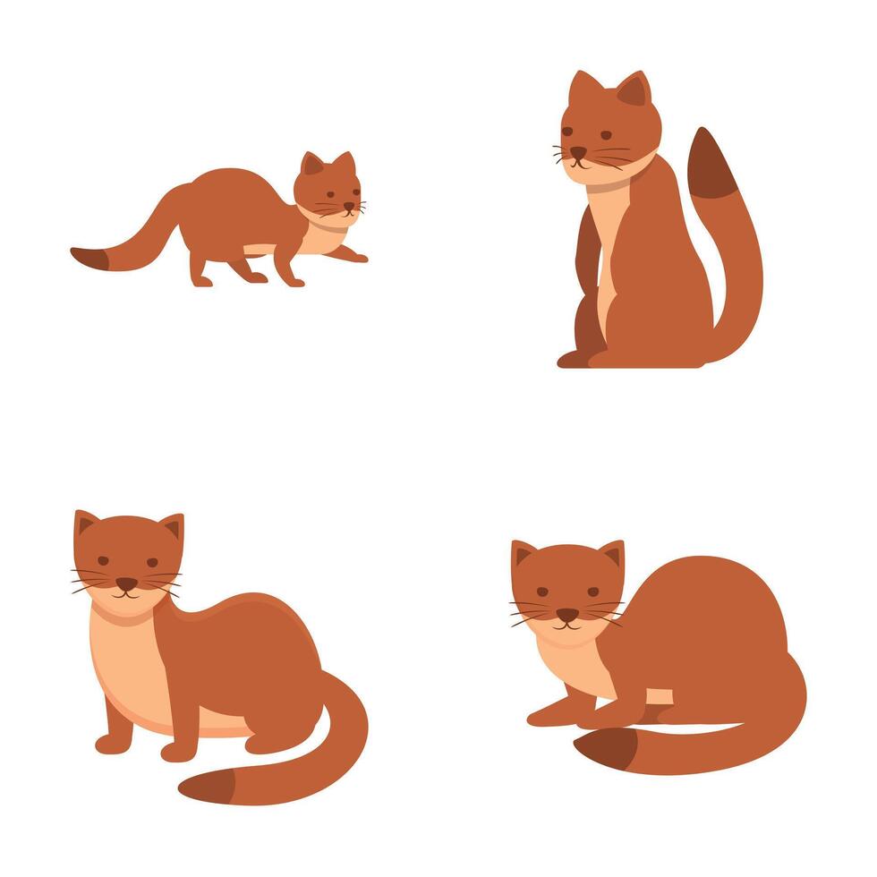 Cute weasel icons set cartoon . Funny wild weasel character vector