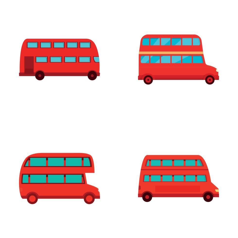 London bus icons set cartoon . British red double decker bus vector