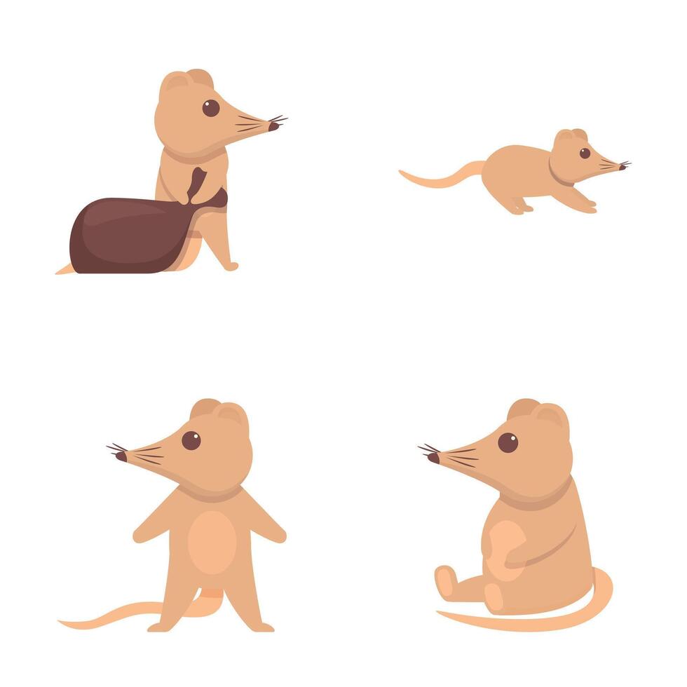 Elephant shrew icons set cartoon . Long nose shrew mouse vector