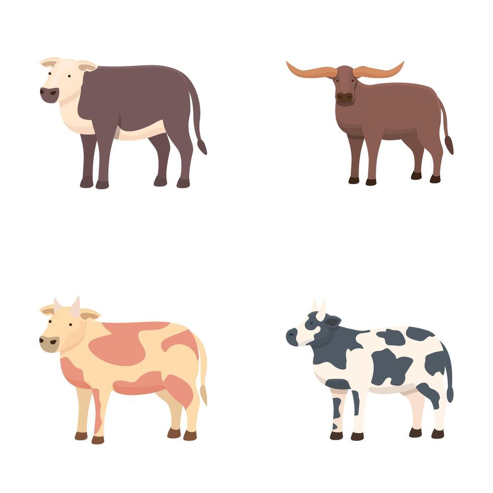 Set of various cartoon cattle breeds vector