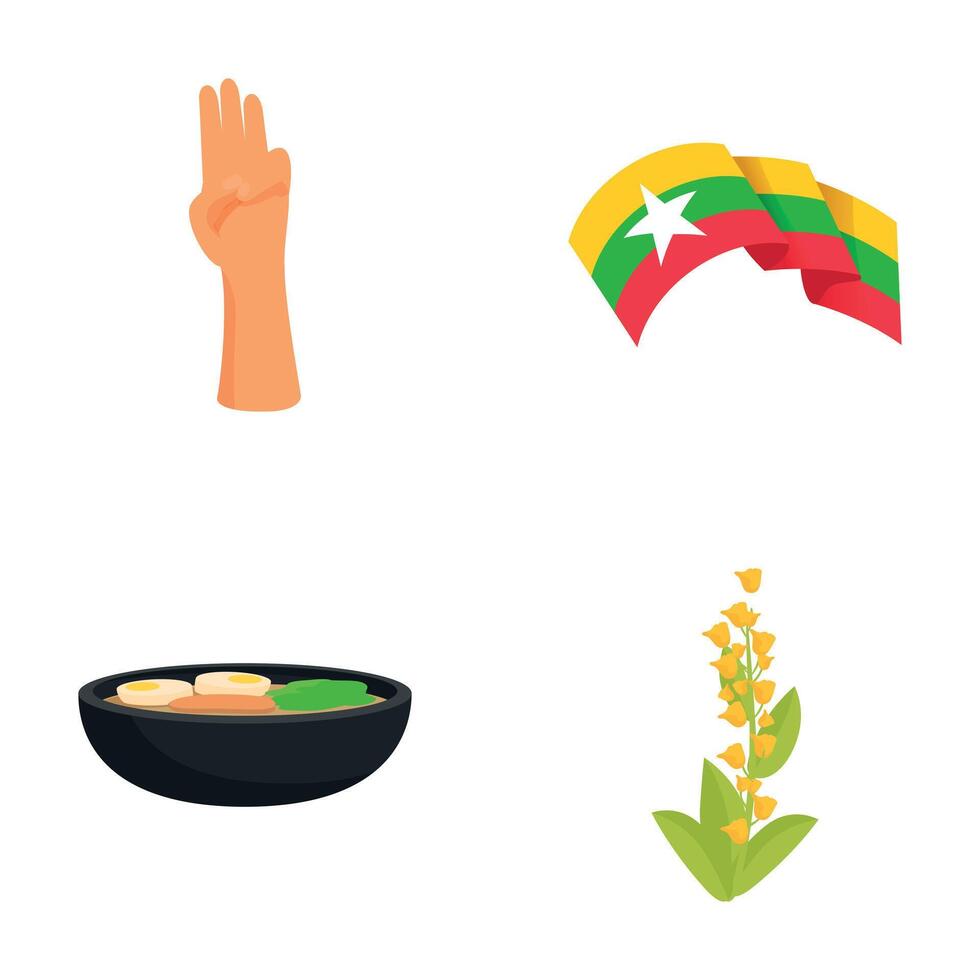 Myanmar icons set cartoon . Republic of union of myanmar vector