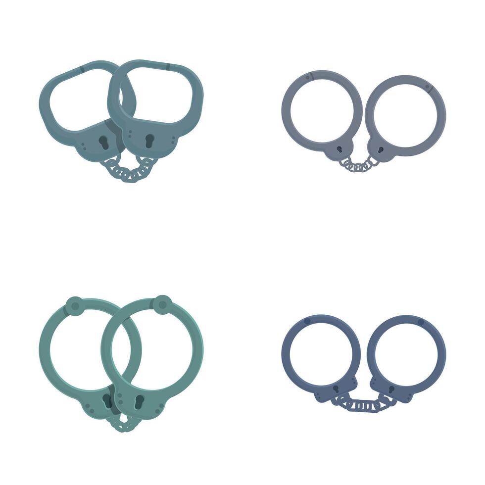 Handcuff icons set cartoon . Closed metal handcuff vector