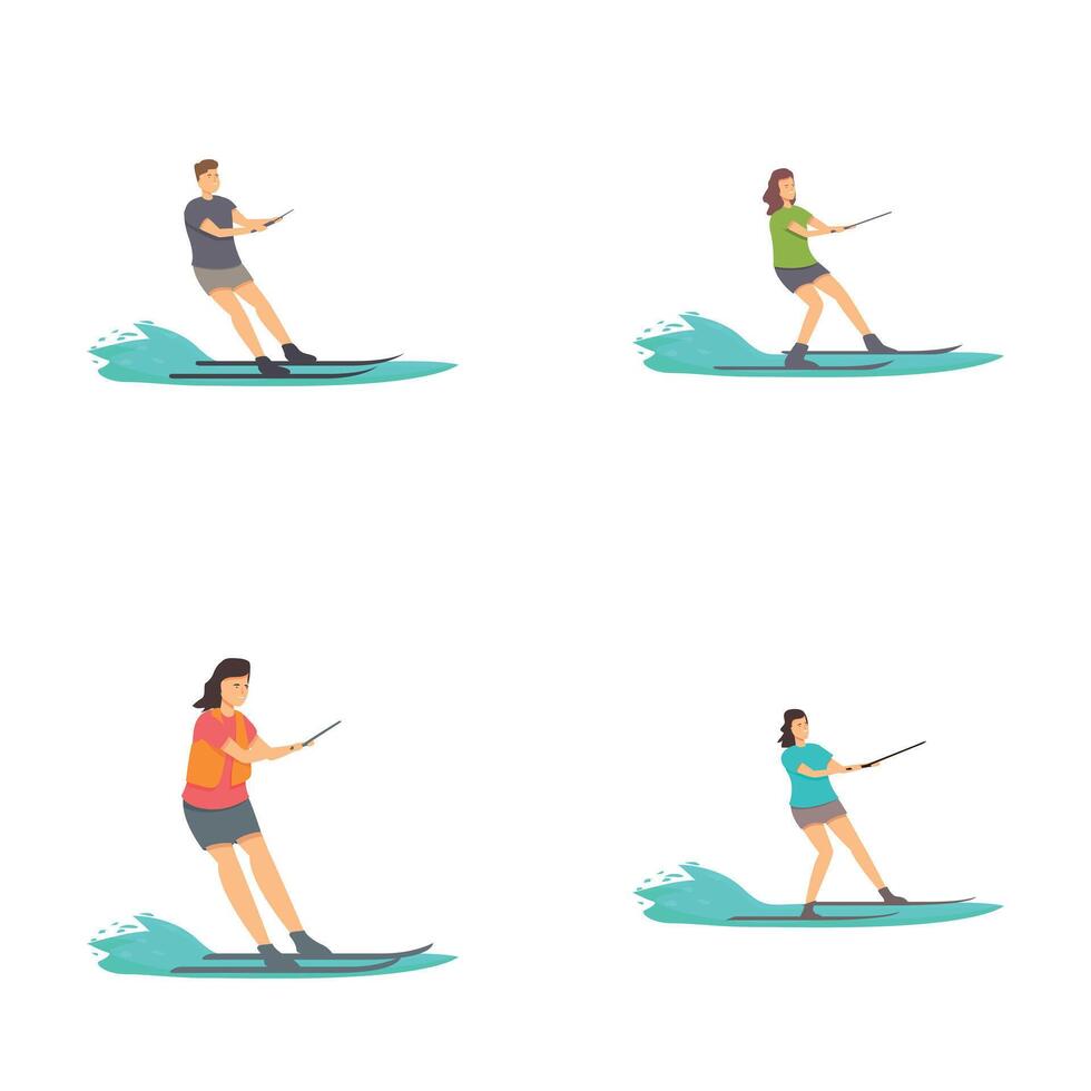 Set of water skiing cartoon characters vector
