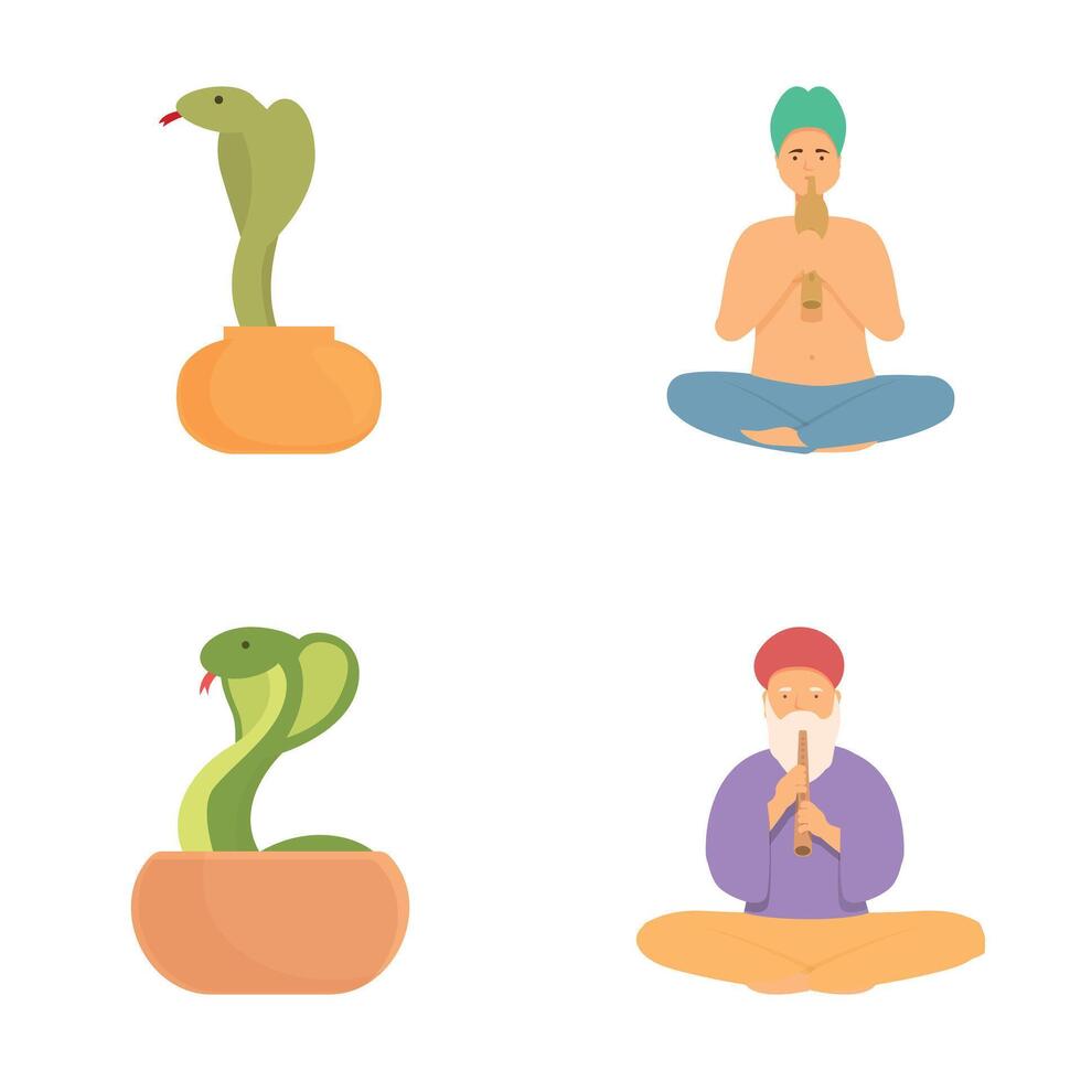 Meditation and snake charmers illustration set vector