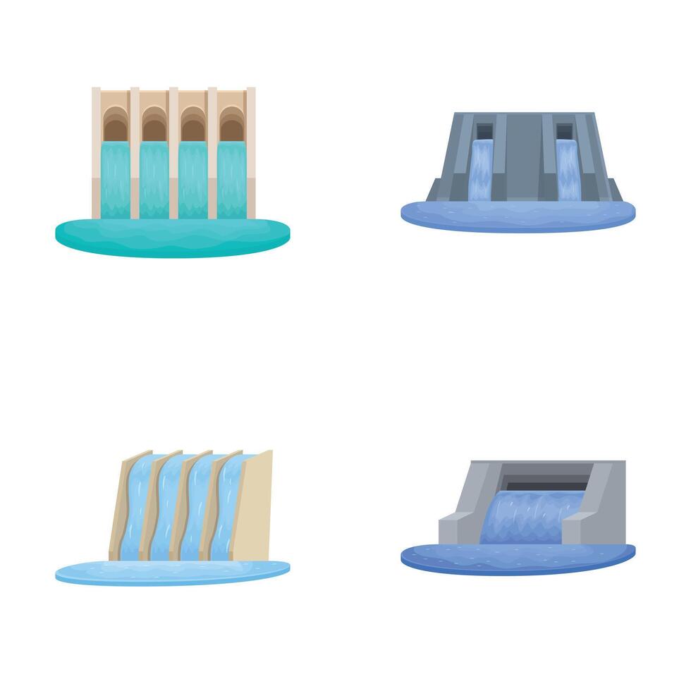 Set of cartoon water dams and reservoirs vector