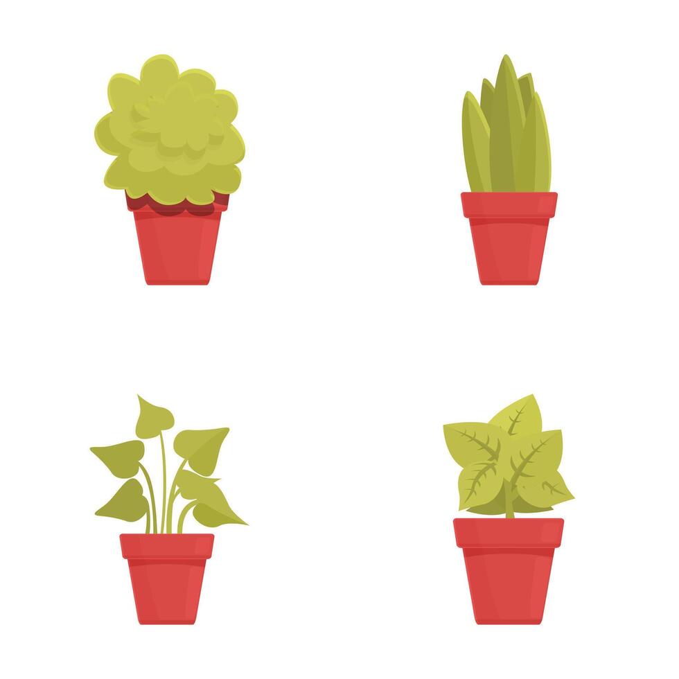 Set of houseplants in pots illustration vector