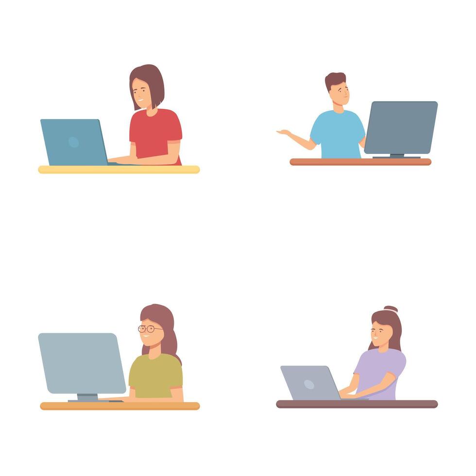Set of young people using computers vector
