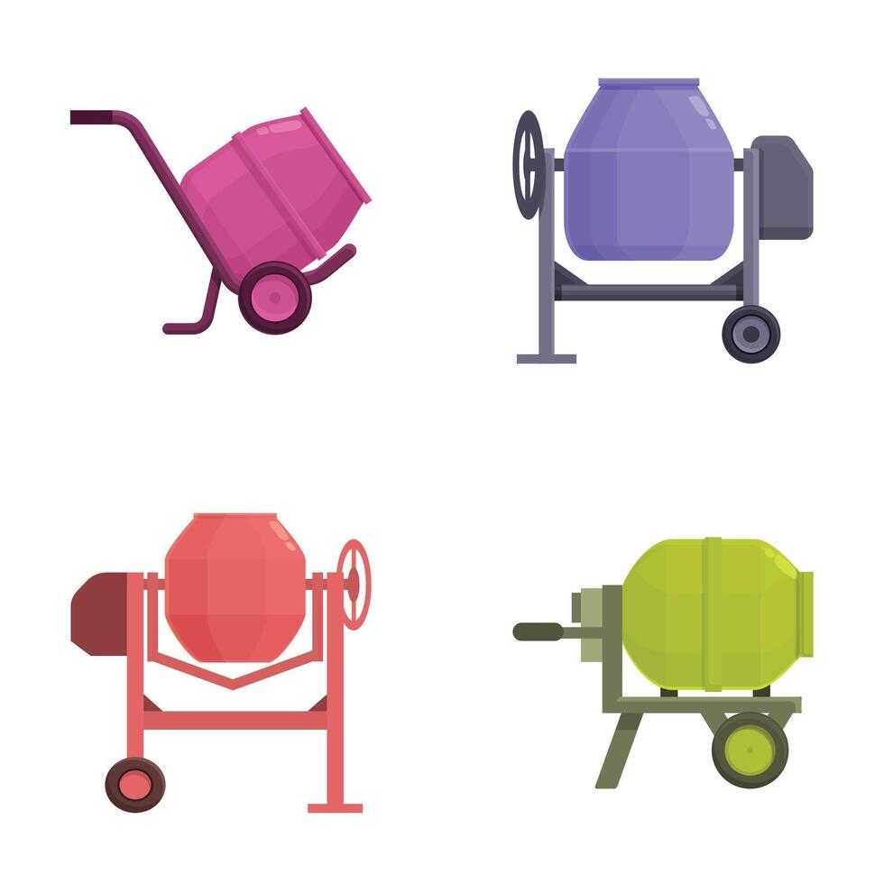Set of four cartoon concrete mixers vector