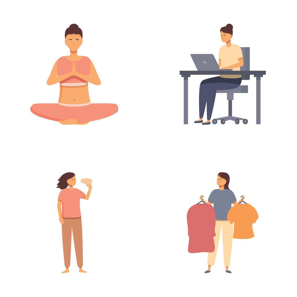Diverse daily life activities illustration set vector