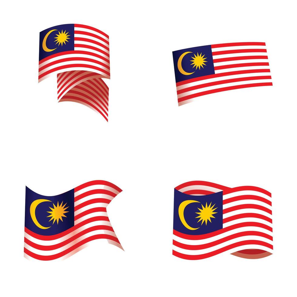 Set of waving malaysian flags on white background vector