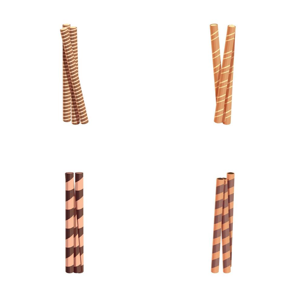 Assorted chocolate wafer sticks isolated on white vector