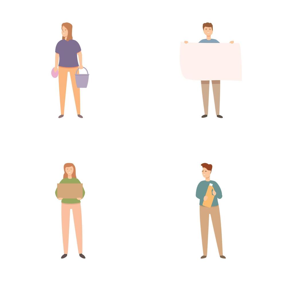 Set of casual people holding various objects vector