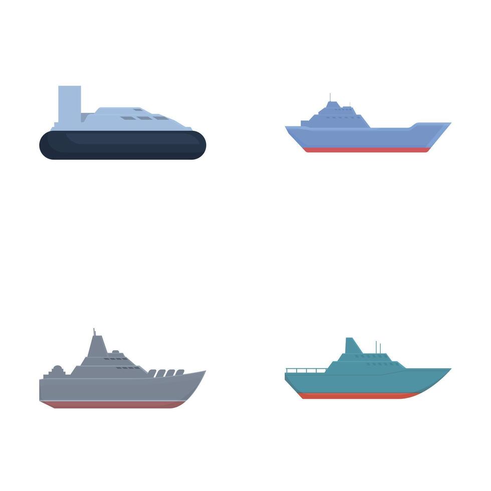 Set of various cartoon ships and vessels vector