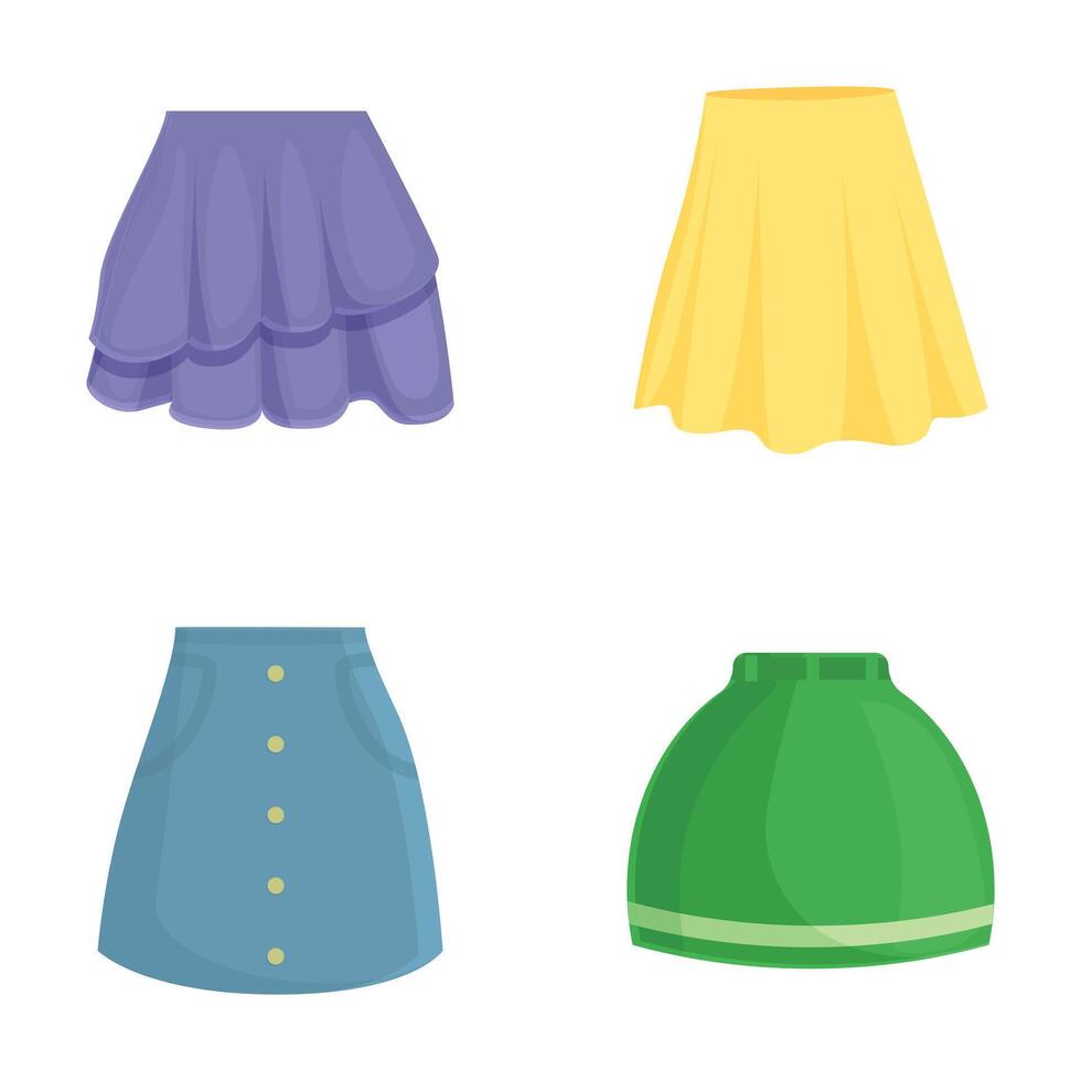 Set of various colorful skirts flat design icons vector