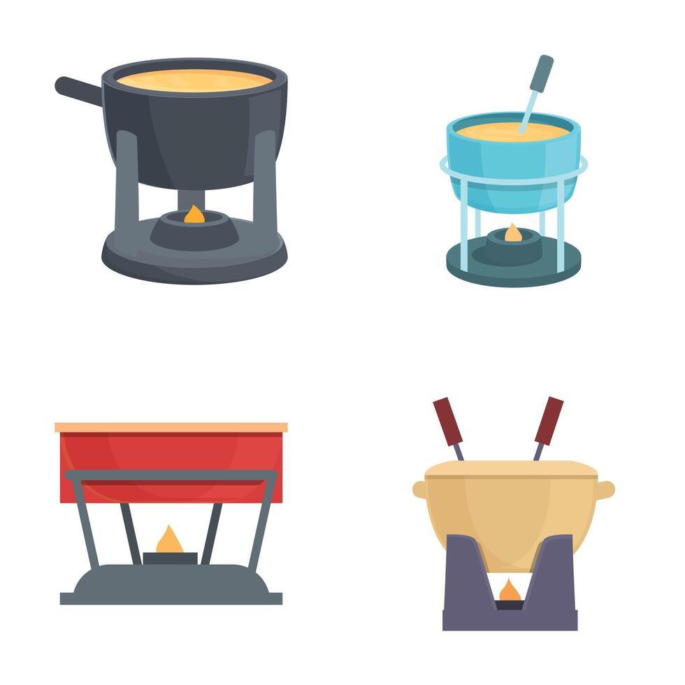 Set of various fondue pots illustration vector
