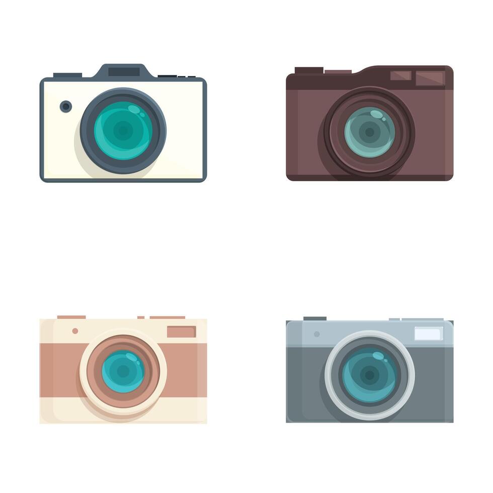 Assorted vintage and modern camera icons set vector