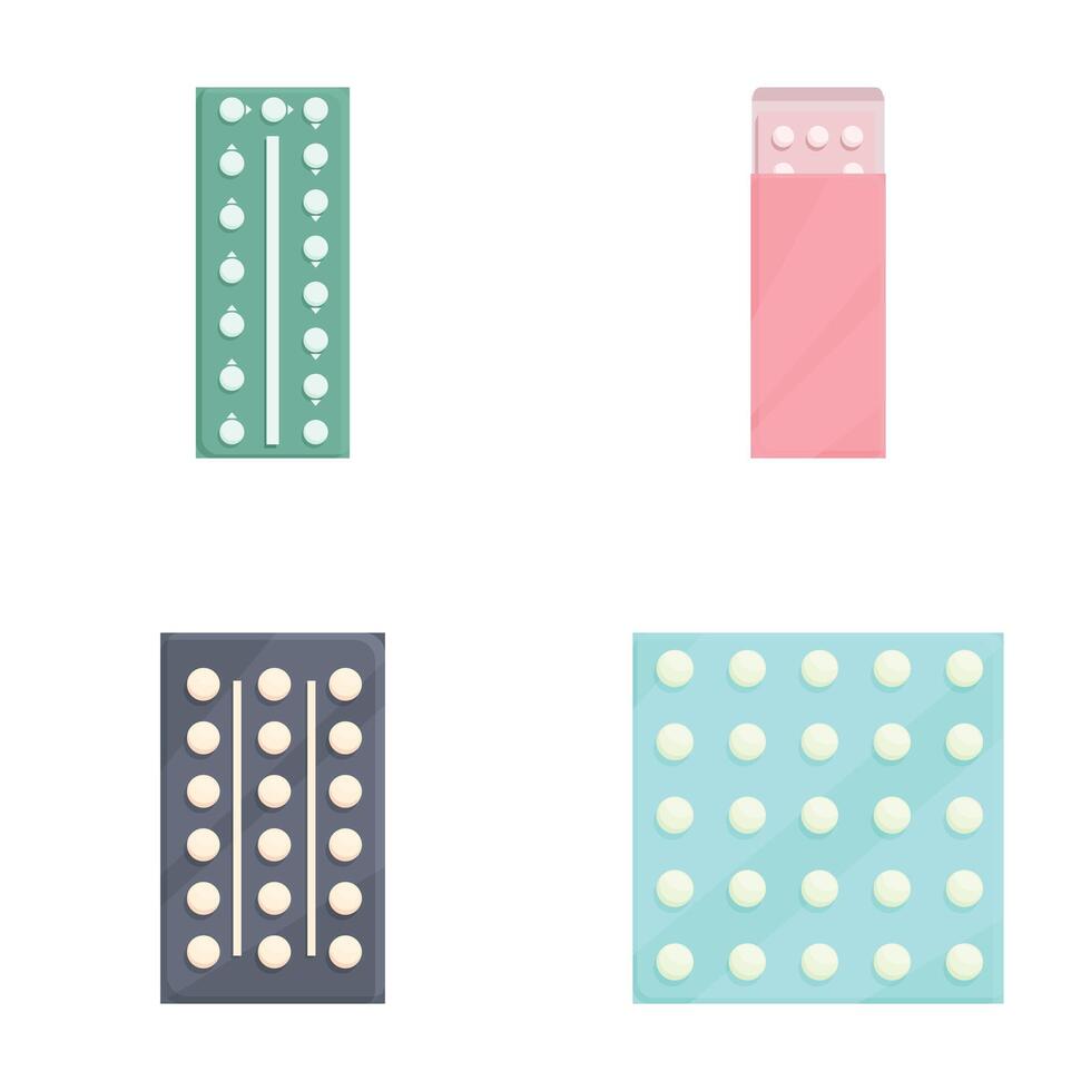 Set of flat design medication pill blister pack icons vector